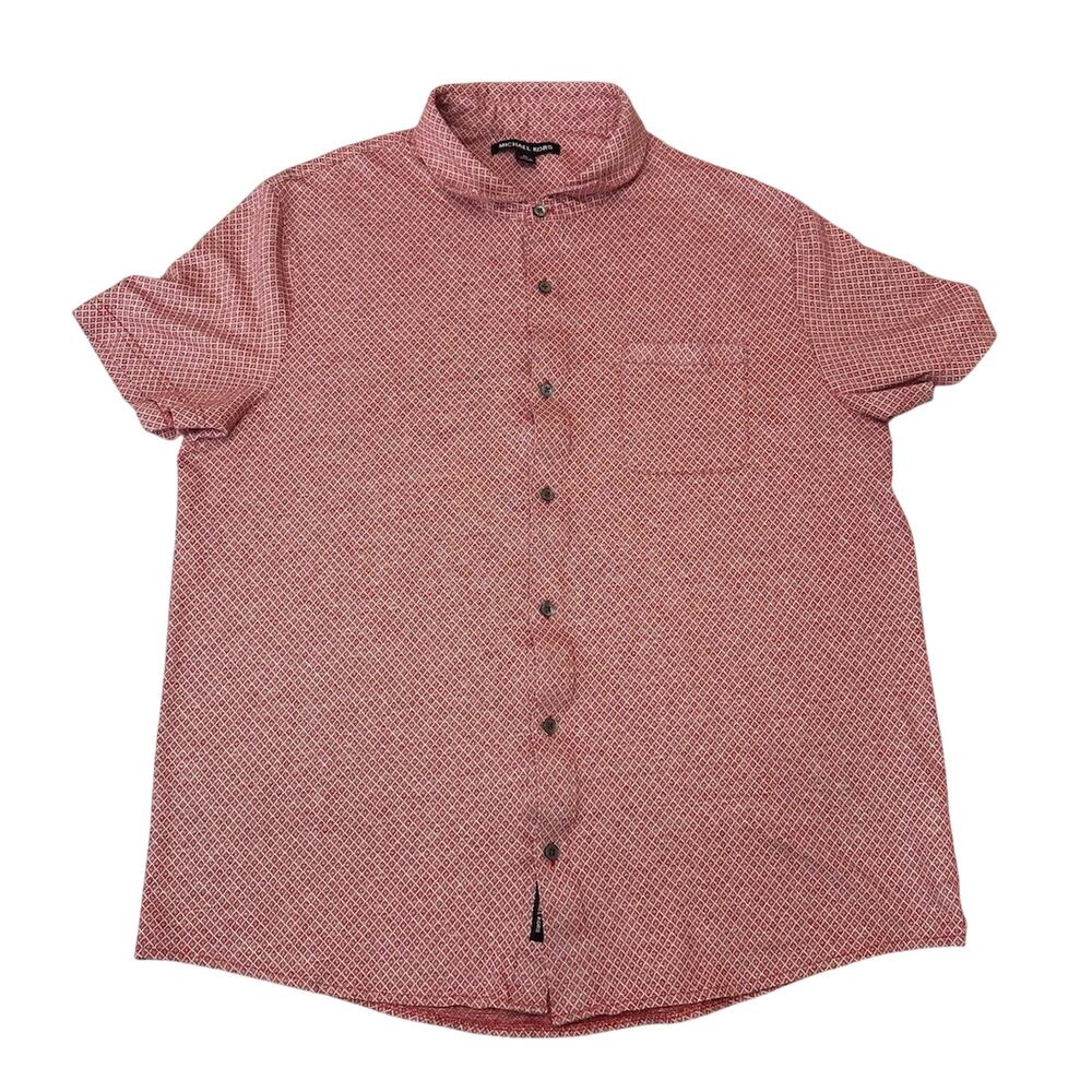 Michael Kors Button-Up Shirt Men's XL Red/White Geometric Short Sleeve